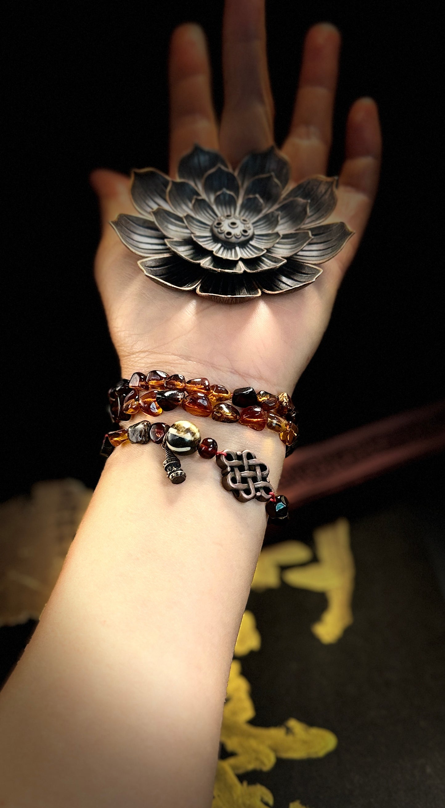 Amber Chinese knot stacked bracelet