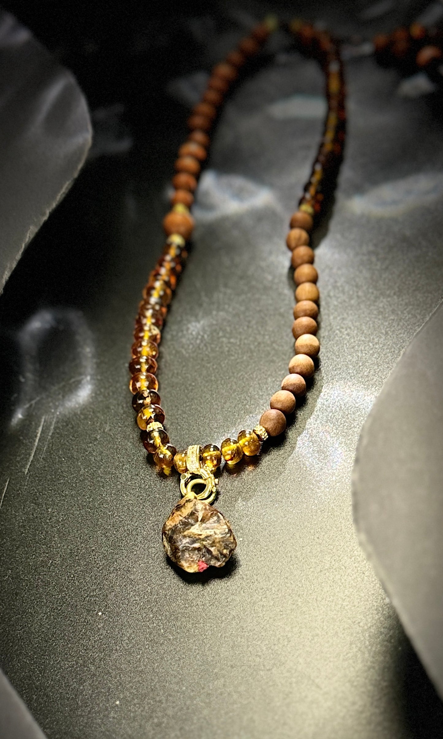 Amber sandalwood layered bracelet