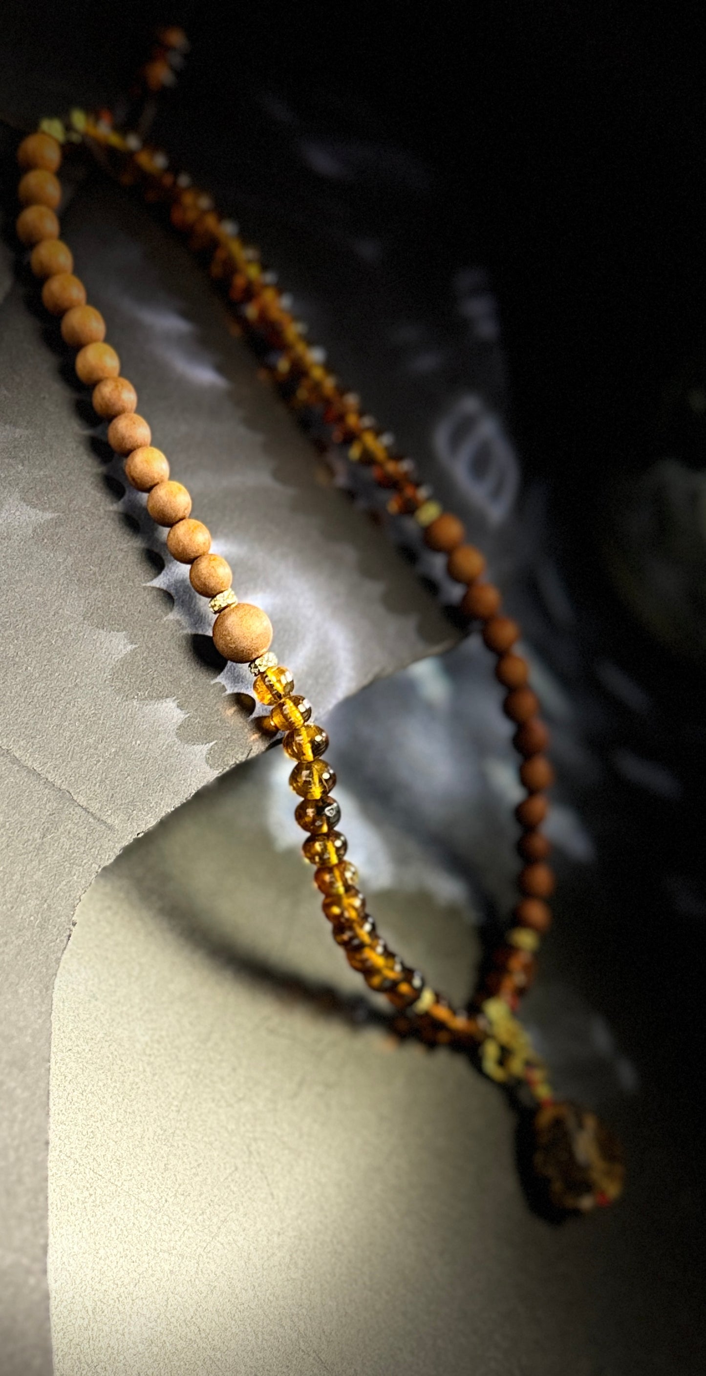 Amber sandalwood layered bracelet