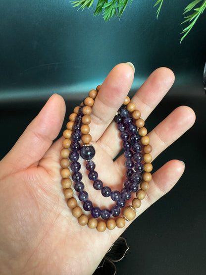 Stacked Amethyst Sandalwood Bracelet