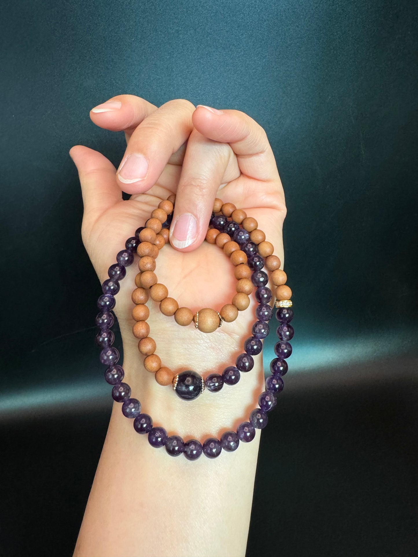 Stacked Amethyst Sandalwood Bracelet