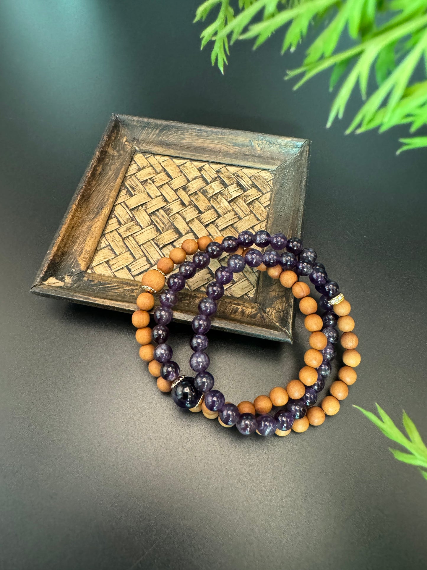 Stacked Amethyst Sandalwood Bracelet