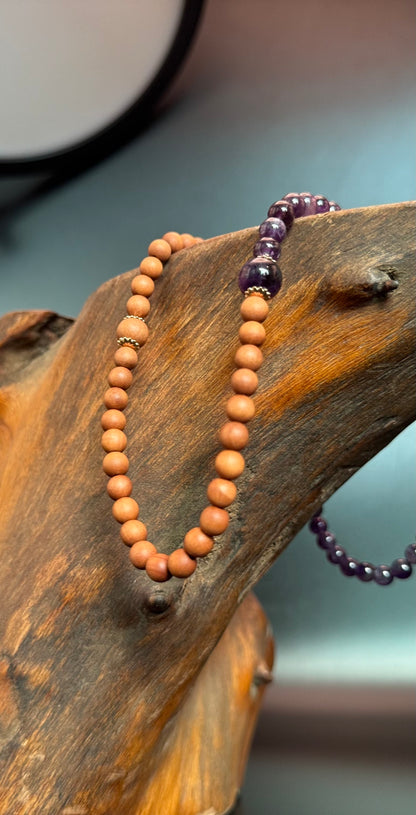 Stacked Amethyst Sandalwood Bracelet