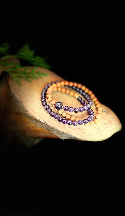 Stacked Amethyst Sandalwood Bracelet