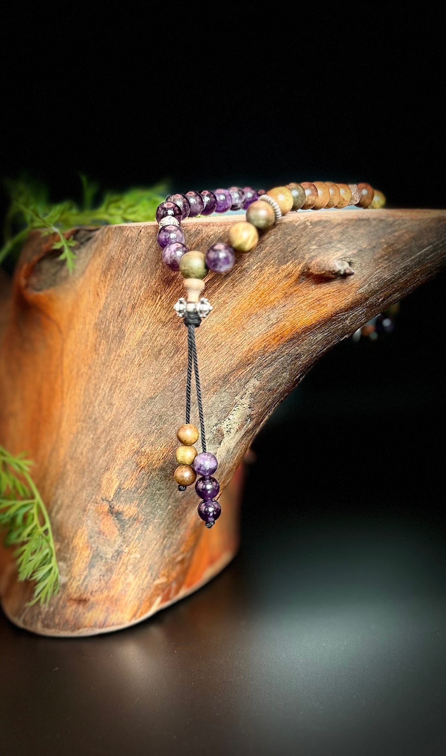 Double Circle Sandalwood Purple Crystal Bracelet