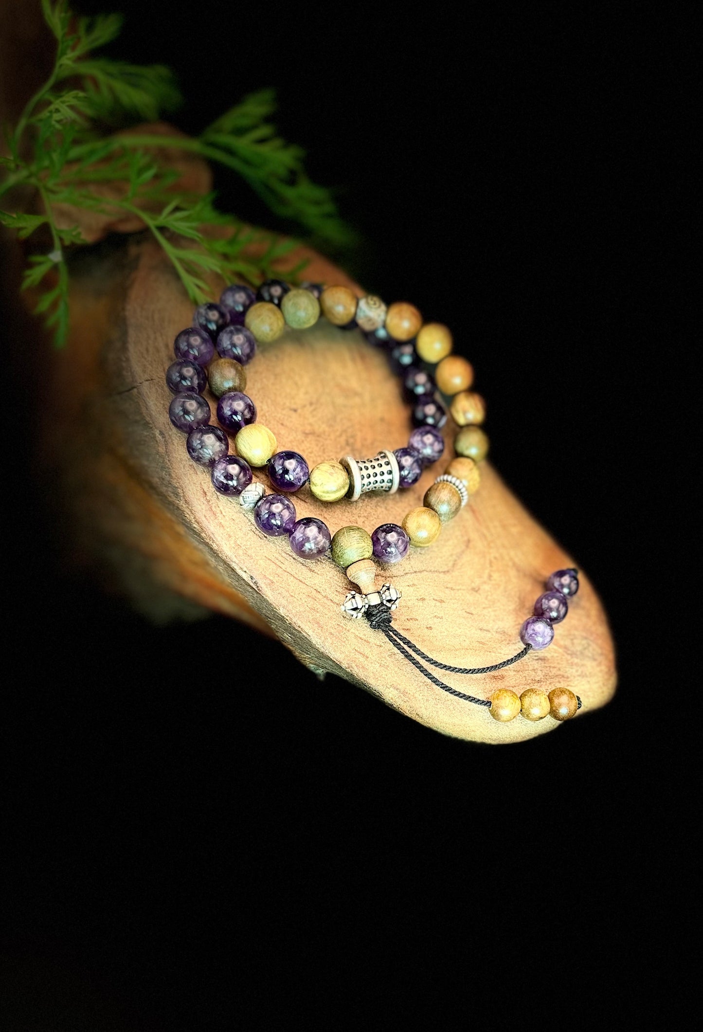 Double Circle Sandalwood Purple Crystal Bracelet