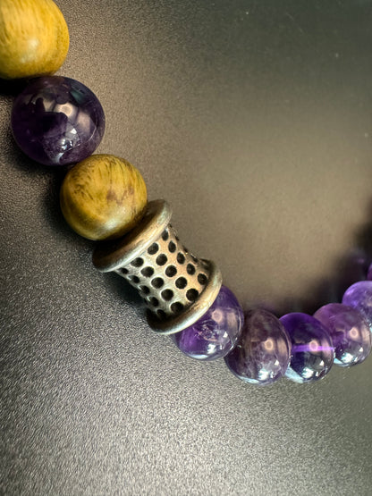 Double Circle Sandalwood Purple Crystal Bracelet