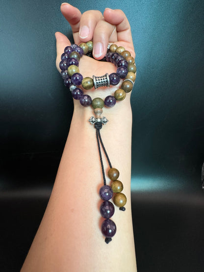 Double Circle Sandalwood Purple Crystal Bracelet