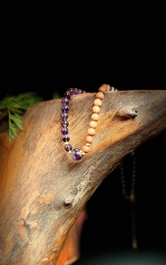 Amethyst Sandalwood Necklace and Bracelet Two-in-One