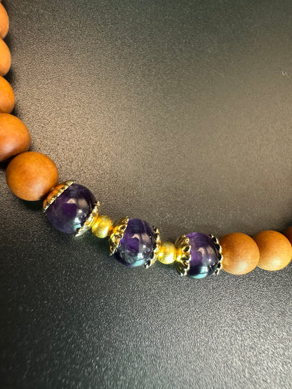 Amethyst Sandalwood Necklace and Bracelet Two-in-One