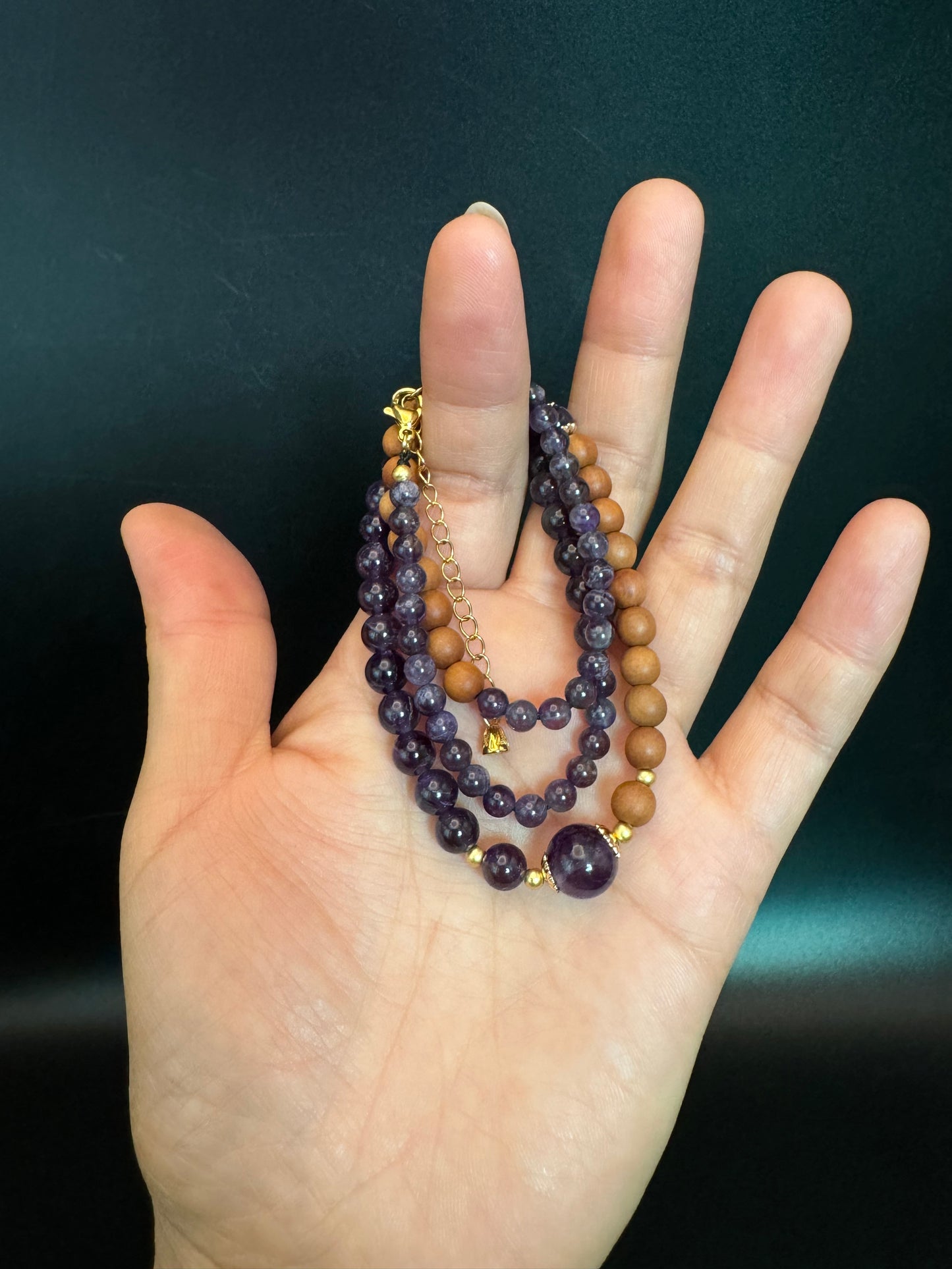 Amethyst Sandalwood Necklace and Bracelet Two-in-One