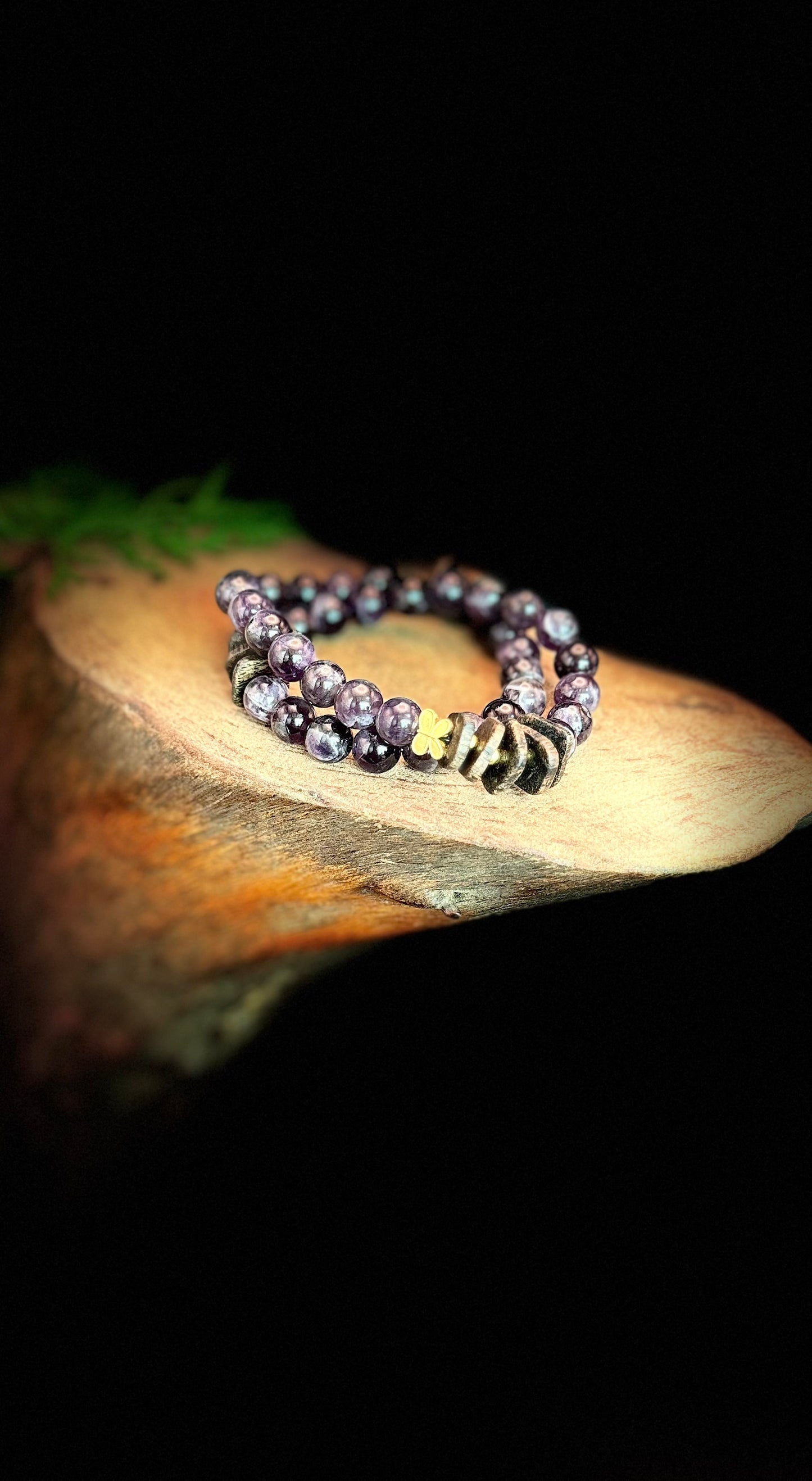 Amethyst Double Circle Butterfly Elastic Style Bracelet