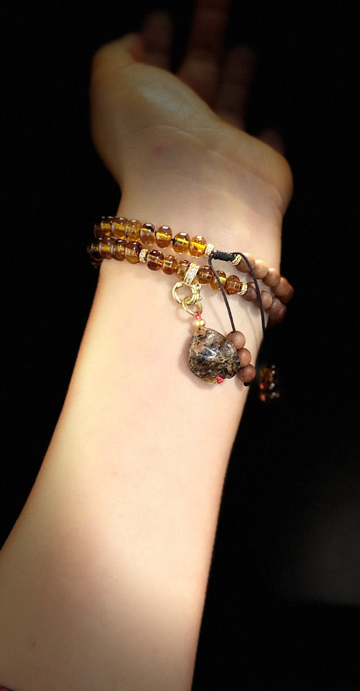 Amber sandalwood layered bracelet