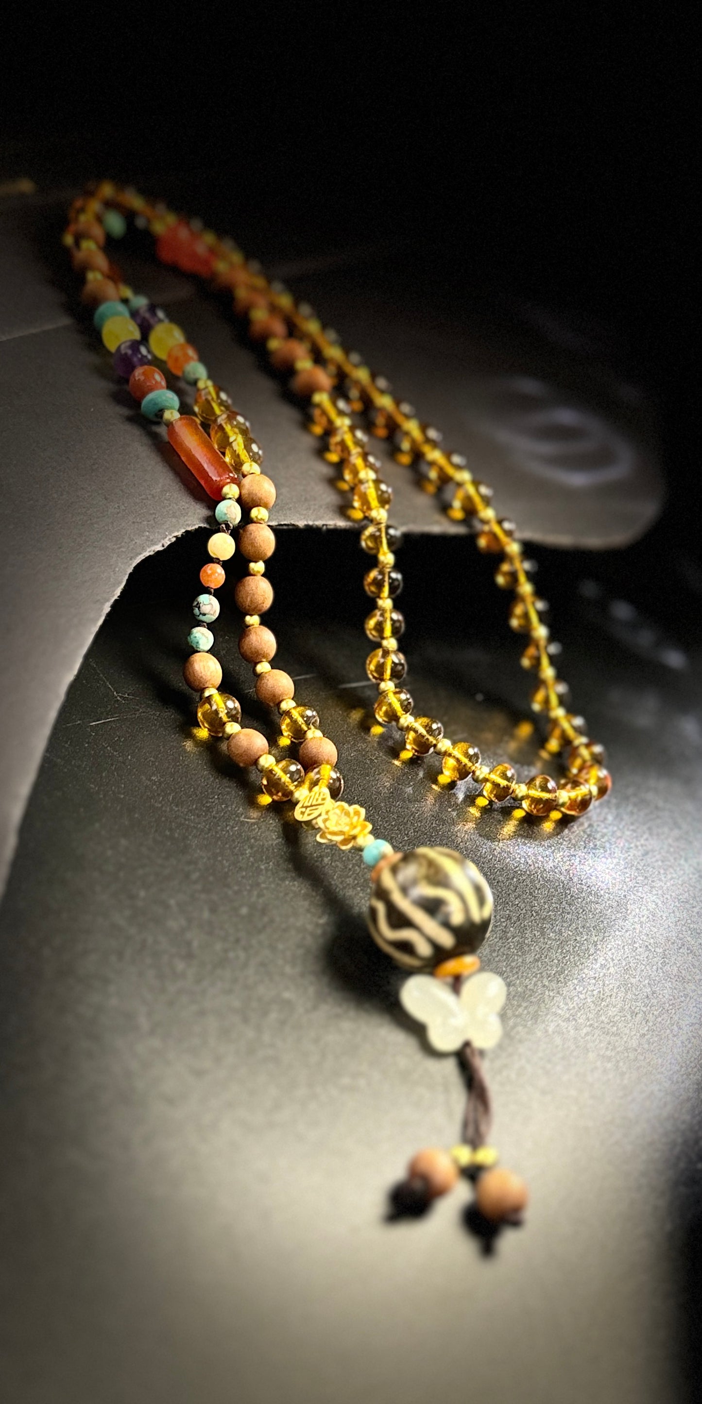 Amber multi-treasure stacked bracelet