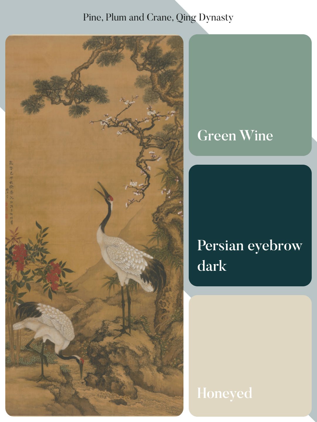 Eternal Grace: Pine, Plum, and Cranes Feng Shui Necklace from the painting of the same name in the collection of The Palace Museum. - HIGHNOTE