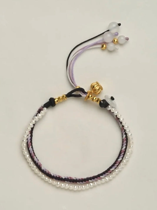 Hong Kong Museum of Art "Su Wu Shepherds the Sheep" Theme, Howlite and Freshwater pearl pendant, Tri - color hand - woven bracelet - HIGHNOTE